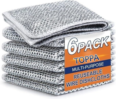 TOPPA Non-Scratch Dish Wash Cloth Durable Mesh Wire Cloth for Kitchen Scrub Pad(Medium, Pack of 6)