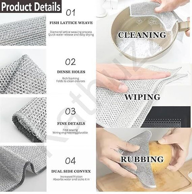 CoreValues Pack of 4 Multiuse Dishwashing Stainless Steel Cloth Non-Scratch Design C5 Scrub Pad(Regular)