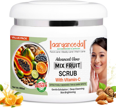 Aaryanveda Advance Glow Mix Fruit Scrub with Vitamin C Brightens Skin Cleanser Tan Removal Scrub(400 g)