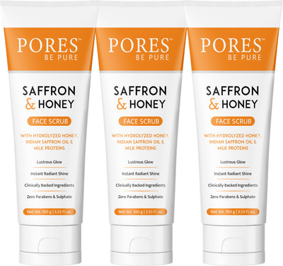 PORES BE PURE Saffron & Honey Face Scrub with Milk Proteins for Nourished & Hydrated Skin | Scrub(300 g)