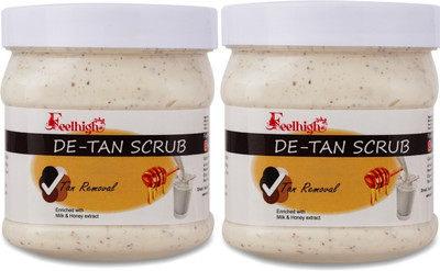 feelhigh DE-TAN SCRUB - TAN REMOVAL -ENRICHED WITH MILK & HONEY -PACK-2 Scrub(500 ml)