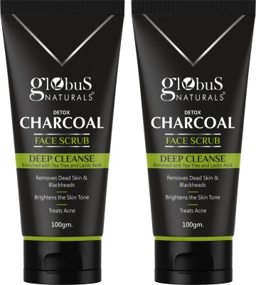 Globus Naturals Charcoal Face Scrub Enriched with Tea Tree, Retinol for Blackheads Scrub(200 g)