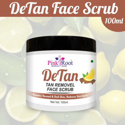 Pink Root Detan Face Scrub 100ml, Enriched with Lemon Extract & Clove Oil, helps in Tan Removal, Blackheads and gives smooth, clean & dirt free skin - Scrub(100 ml)