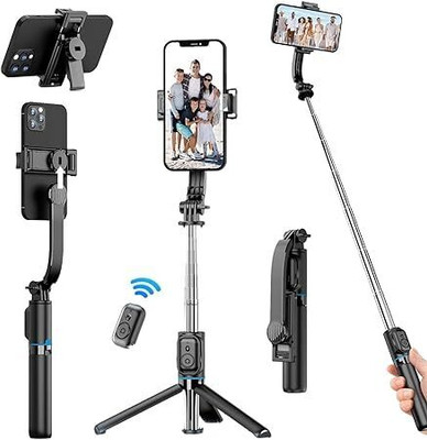 Hold up Selfie Stick with mobile holder 2in1 Tripod Portable Compatible with iPhone, Android Smartphone Cable Selfie Stick(Black, Remote Included)