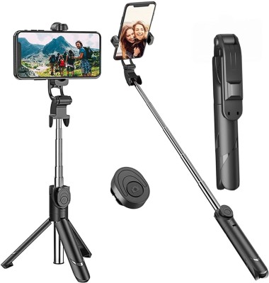 MOOZMOB Tripod Selfie Stick for Mobile for Photos Selfies Reels Vlog and Video Recording Tripod, Monopod(Black, Supports Up to 300 g)