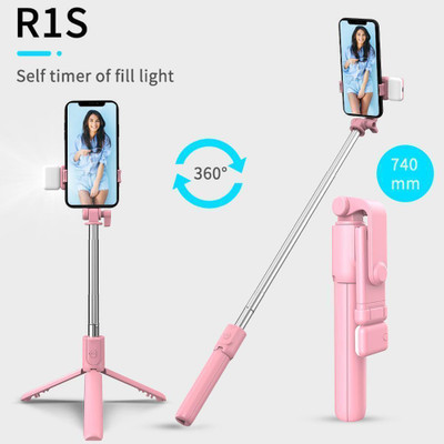 Sharp beak ® Best Buy pink R1S LED Fill Light Tripod Selfie Stick for Vlogging/Photography Bluetooth Selfie Stick(Black, Remote Included)
