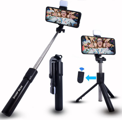 Sharp beak 3 IN 1 Tripod Cum Bluetooth Selfie Stick(70CM+Light, Remote Included)
