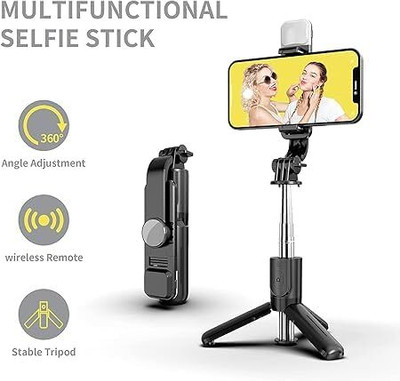 harshstore R1S Bluetooth Selfie Stick(Black, Remote Included)
