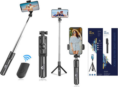 CROWNVIZ Y17 Selfie Stick Tripod AASV11 Bluetooth Selfie Stick(Black, Remote Included)