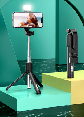 KIVART 102 Selfie Stick | Tripod Stand | Detachable Remote Button with LED Light (Black) Bluetooth Selfie Stick(Black, Remote Included)