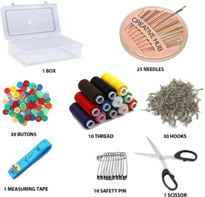 LOWBADEN Sewing kit combo item -thread,needle,huk,chalk,sccisor,tape box set Sewing Kit