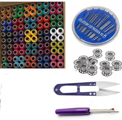 Wiffo Thread Box, 5 Bobbin, Needle pack, Thread Cutter And Seam Ripper Sewing Kit