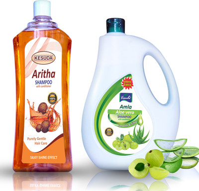 KESUDA smooth and silky Aloevera Amla Shampoo And Aritha Shampoo combo can and Bottol (500ml+500ml+1L)(2 L)