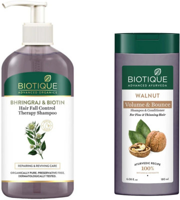 BIOTIQUE Shampoo - Bhringraj & Biotin - 300ml & Walnut - 180ml (Pack of 2)(480 ml)