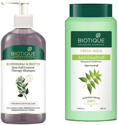BIOTIQUE Shampoo - Bhringraj & Biotin -300ml & Fresh Neem -340ml (Pack of 2)(640 ml)