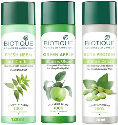BIOTIQUE Soya Protein & Green Apple & Fresh Neem Shampoo 120Ml (Pack Of 3)(360 ml)