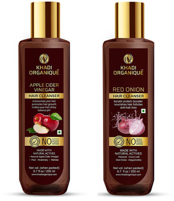 khadi ORGANIQUE Apple & Onion Complete Hair Solution Combo Kit With Apple Cider Vinegar hair shampoo + Red Onion Hair Shampoo(400 ml)