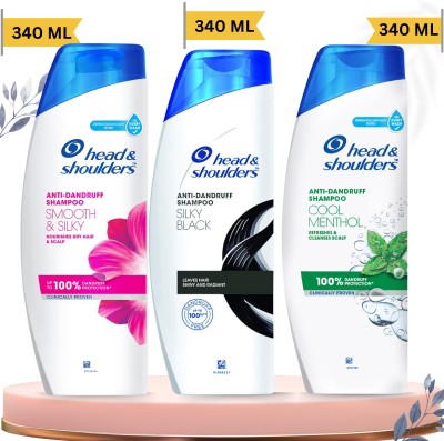 Head and Shoulders Cool Menthol ,Smooth and Silky & Silky Black Anti Dandruff Shampoo(1020 ml)