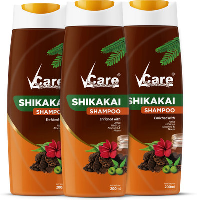 Vcare Shikakai Shampoo (Pack of 3),With Goodness Of Natural Amla,Hibiscus, Aloe & Neem(600 ml)