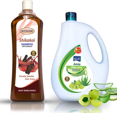 KESUDA smooth and silky Aloevera Amla Shampoo And shikakai Shampoo combo can and Bottol (1L+1L)(2 L)