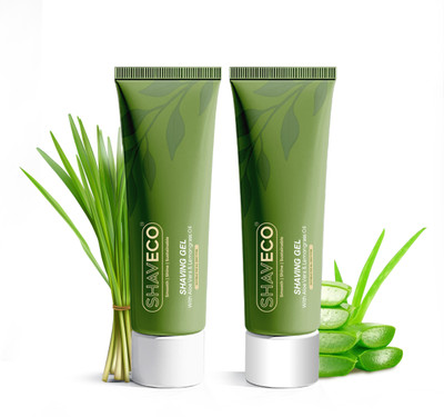 SHAVECO Natural Shaving Gel | Aloe Vera & Lemongras | 100 gm each| Pack of 2(200 g)