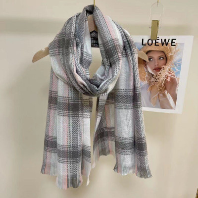 Frackson Acrylic, Wool Solid, Self Design, Checkered Women Shawl(Pink, Grey)