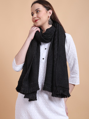 vesture Wool Self Design Women Shawl(Grey)