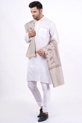 KAVIM Wool Printed Men Shawl(Grey, Maroon)
