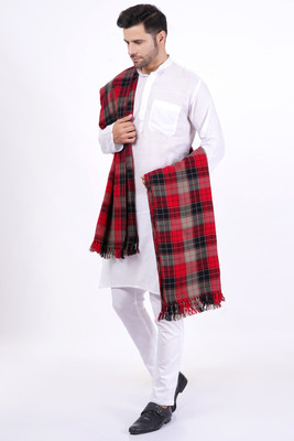 KAVIM Wool Checkered Men Shawl(Red)