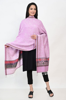 Pink World Wool Embroidered Women Shawl(Purple)
