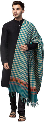 Braid N Cord Polyester Wool Blend Checkered Men Shawl(Blue)