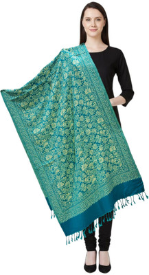 Pink World Wool Woven Women Shawl(Light Green)