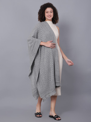 vesture Wool Self Design Women Shawl(Grey)