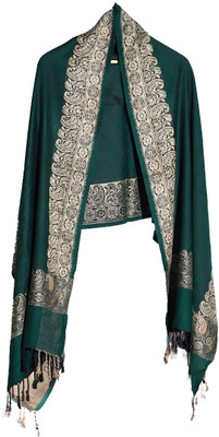 STSHAWLS Wool Self Design Women Shawl(Green)