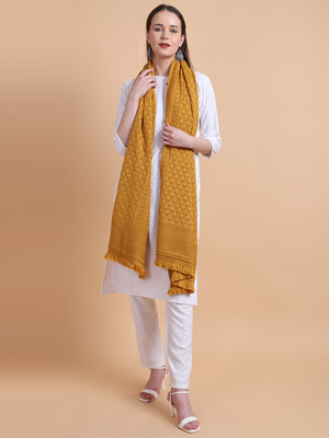 vesture Wool Self Design Women Shawl(Yellow, Gold)