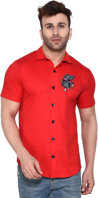 GEUM Men Solid, Printed Casual Red Shirt