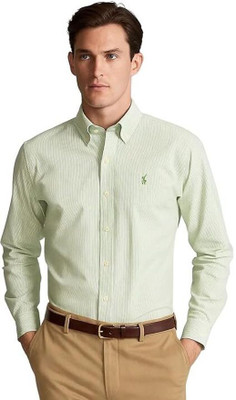 Theboy Men Striped Casual Light Green Shirt