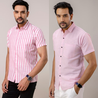 Auzanoor Collection Men Solid Casual Pink Shirt(Pack of 2)