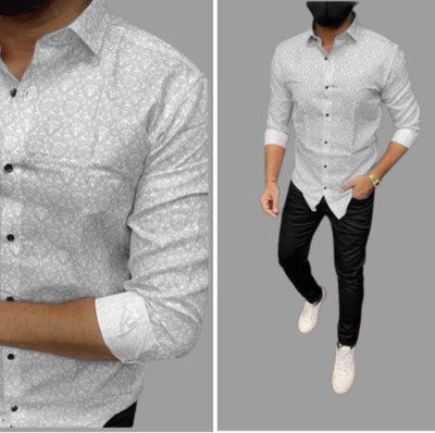 DISHANK CREATION Men Printed Casual Grey, White Shirt