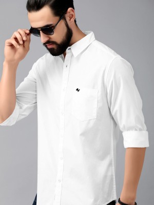 LizzNX Men Solid Casual White Shirt