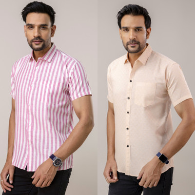 Shozaai Collection Men Self Design Casual Pink Shirt(Pack of 2)