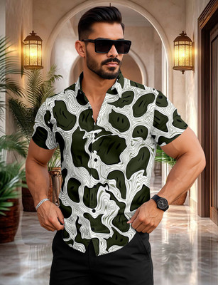 LAMBOO Men Printed Casual Green, White Shirt