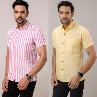Auzanoor Collection Men Solid, Striped Casual Multicolor Shirt(Pack of 2)