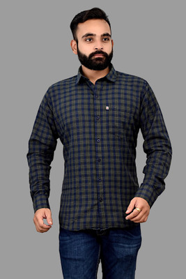V K Creation Men Checkered Casual Blue, Green Shirt