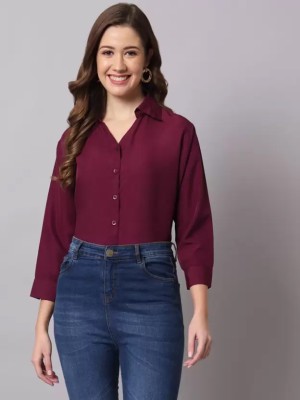 Aarvia Women Solid Casual Maroon Shirt