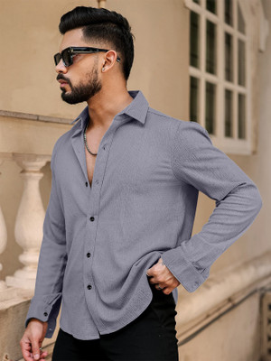 Khushi Creation Men Self Design Casual Grey Shirt