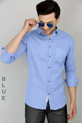 Pribha Fashion Men Checkered Formal Light Blue Shirt