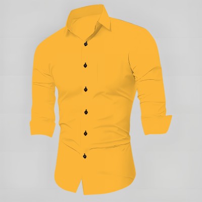 Vuon Enterprise Men Solid Formal Yellow Shirt