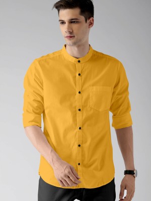 Lipsaa Men Solid Casual Yellow Shirt