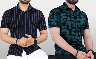 Men Printed Casual Green Shirt
